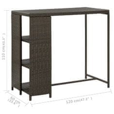 Vidaxl Barový stolek s úložným regálem hnědý 120x60x110 cm polyratan