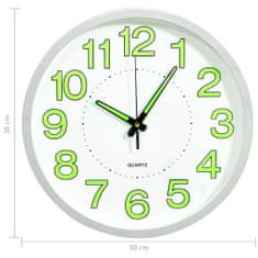 Vidaxl Svítící nástěnné hodiny bílé 30 cm