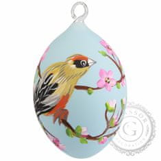 Decor By Glassor Velikonoční kraslice modrá s ptáčkem