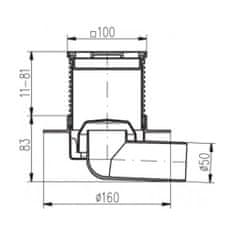 HACO Vpusť podlahová boční PVB 100 x 100 mm PR/DN 50 mm, bílá 0515