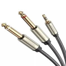 Ugreen AV126 audio kabel 3.5 mm jack - 2x 6.35 mm jack 1m, šedý