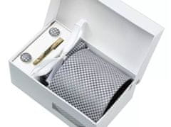 Daklos Luxusní set světle šedý se vzorem - Kravata, kapesníček do saka, manžetové knoflíčky, kravatová spona v dárkovém balení