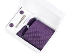 Daklos Luxusní set tmavě fialový s puntíky - Kravata, kapesníček do saka, manžetové knoflíčky, kravatová spona v dárkovém balení