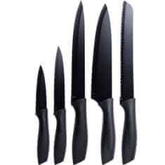 Excellent Houseware Černé nože z nerezové oceli 5 ks, sada kuchyňských nožů s unikátním designem
