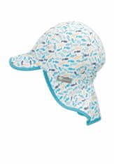 Sterntaler čepička chlapecká s plachetkou, bio bavlna, UV 30+, bílá, modré rybičky 1612240, 57