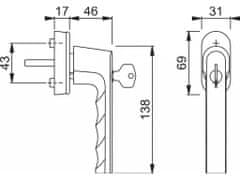 Hoppe Okenní klička Hamburg SecuForte uzamykatelná 7/32-42 mm, M5x45 mm + M5x50 mm, 45° - F1 stříbrná