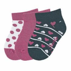Sterntaler Ponožky kotníčkové dětské tmavě růžové se srdíčky 3 páry 8512022, 3-4 roky