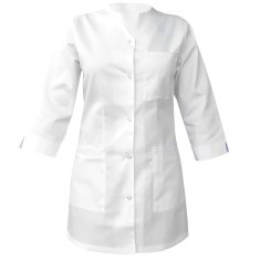M&C - Modern Company Dámský lékařský plášť s 3/4 rukávy a bílým lemováním, bílá zástěra - 40