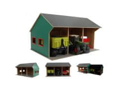 Kids Globe Farming garáž dřevěná 55,5x75x43,5cm 1:16 pro 3 traktory v krabičce