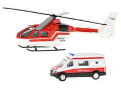 2-Play Traffic sada záchranáři helikoptéra 16 cm kov + auto ambulance 7 cm kov volný chod v krabičce
