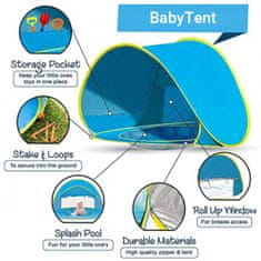 Netscroll Přenosný dětský stan s UV ochranou a bazénem, skvělý na pláž nebo do zahrady, chrání dítě před horkem a větrem, další síťka pro cirkulaci vzduchu, postavíte ho během několika sekund, BabyTent