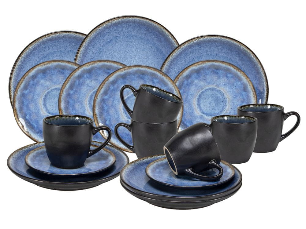 Levně HIT Sada kávová Santorini 18 ks, glazovaná keramika, modrá