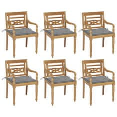 Vidaxl Židle Batavia s poduškami 6 ks masivní teakové dřevo