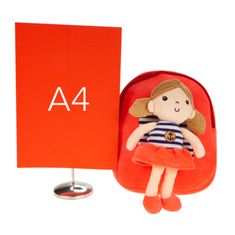 HABARRI Červený batoh pro děti ve věku 3-6 let s odnímatelnou panenkou "Nella"