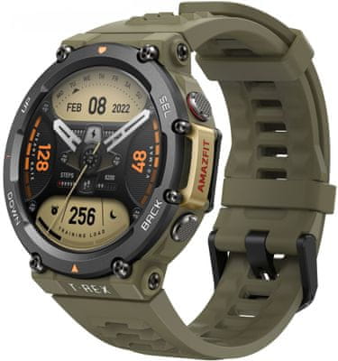 Chytré hodinky Amazfit T-Rex 2, odolné, vojenský standard, vodotěsné, multi sport, sportovní, GPS, Glonass, Beidou Galileo AMOLED displej HD displej velký dotykový displej dvoumásmové polohování barometrický výškoměr chytré hodinky do extrémních podmínek dlouhý výdrž baterie výkonná GPS pokročilá GPS ovládací tlačítka vysoká odolnost odolné hodinky 10ATM, hloubka až 100 m, dlouhá výdrž baterie měření saturace kyslíku v krvi aplikace Zepp OS Android iOS satelitní polohování import trasy navigace navigování monitoring zdraví sportovní režimy automatické rozpoznání aktivity provoz při extrémních teplotách expediční hodinky MIL-STD-810 voojenská odolnost