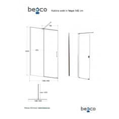 Besco Walk-in sprchový kout VAYO CHROM 200 cm Chrom/Leštěný hliník (ALU) Univerzální Levé / Pravé Čiré bezpečnostní sklo - 8 mm 140 cm