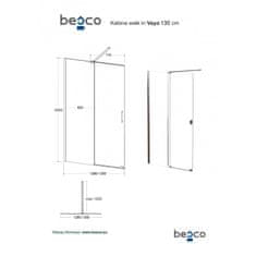 Besco Walk-in sprchový kout VAYO BLACK 200 cm Univerzální Levé / Pravé Čiré bezpečnostní sklo - 8 mm Černá 130 cm