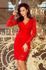 Numoco Dámské krajkové šaty s výstřihem 170-6 červená S