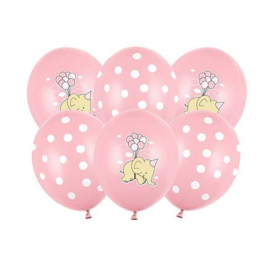 PartyDeco Balónek s potiskem "Slon a tečky" růžový 50 ks
