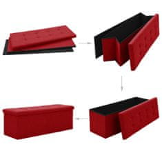 Greatstore Skládací lavice s úložným prostorem, vínově červená, syntetické plátno