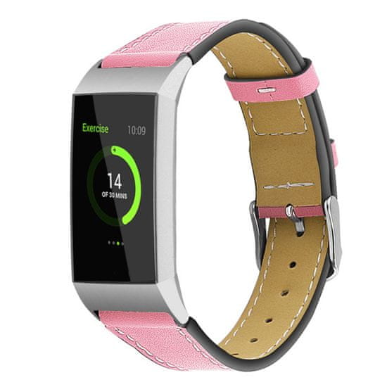 BStrap Leather Italy (Large) řemínek na Fitbit Charge 3 / 4, pink