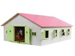 Kids Globe Horses stáj pro koně dřevěná 72,5x38x60 cm růžová 1:24 v krabičce