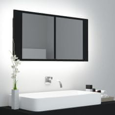 Greatstore LED koupelnová skřínka se zrcadlem černá 90 x 12 x 45 cm