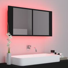 Greatstore LED koupelnová skřínka se zrcadlem černá 90 x 12 x 45 cm