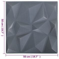 Greatstore 3D nástěnné panely 12 ks 50 x 50 cm diamant šedé 3 m²