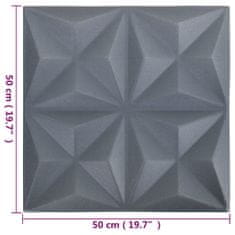 Greatstore 3D nástěnné panely 12 ks 50 x 50 cm origami šedé 3 m²