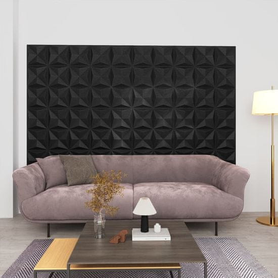 Greatstore 3D nástěnné panely 12 ks 50 x 50 cm origami černé 3 m²