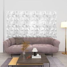 Greatstore 3D nástěnné panely 12 ks 50 x 50 cm diamant bílé 3 m²