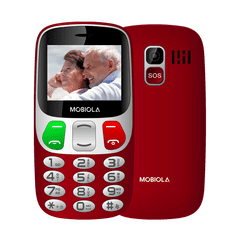 Mobiola MB800 Senior, jednoduchý mobilní telefon pro seniory, SOS tlačítko, nabíjecí stojánek, 2 SIM, výkonná baterie, červený