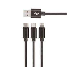 setty. nylonový USB kabel 3v1 microUSB, Lightning, Type-C 1m (GSM043225) černá