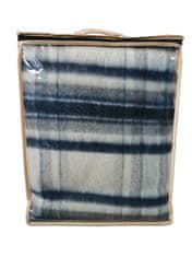 KZ Vlněná deka s třásněmi 100% VLNA tmavě modrý mřížovina 155 x 205