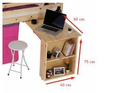 ATAN Postel ALZENA s PC stolem, 90x200 cm - borovicové dřevo / růžová