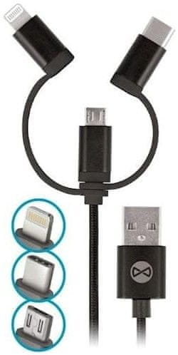 Levně Forever Datový kabel 3v1 micro USB+Lightning+USB-C 1m 1,5A T_01626, černý