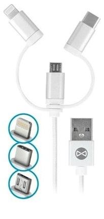 Levně Forever Datový kabel 3v1 micro USB+Lightning+USB-C 1m 1,5A T_01625, bílý