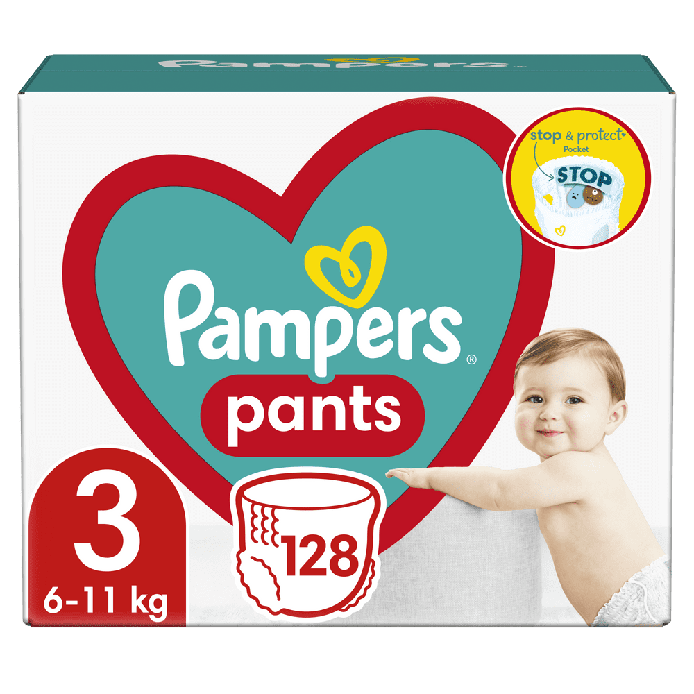 Levně Pampers Plenkové Kalhotky Pants Velikost 3, 128 ks, 6kg-11kg