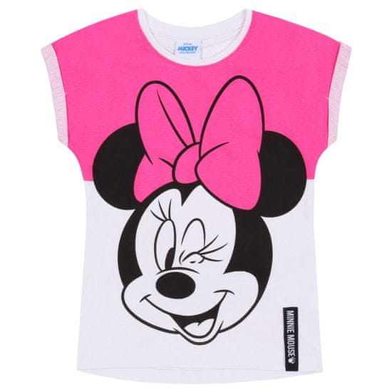Růžové neonové tričko Minnie Mouse korte mouw