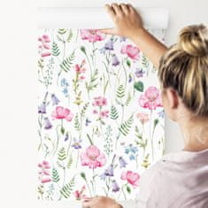 Muralo Tapeta Delikátní KVĚTINY Rostliny Malované Akvarelem 0,53m x 10m