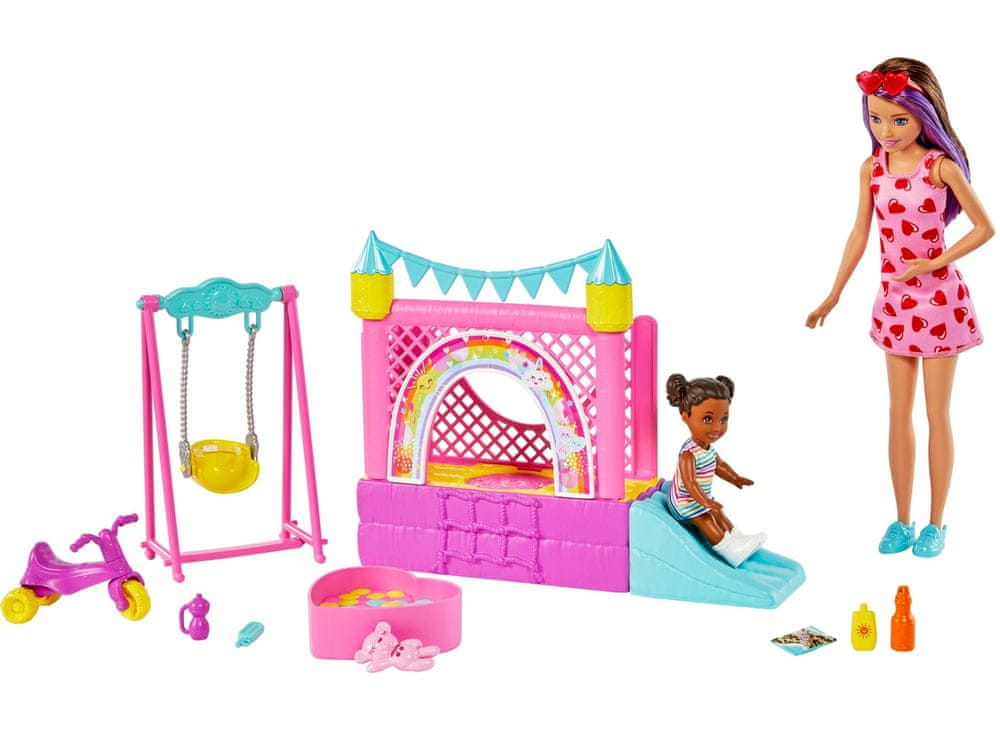 Mattel Barbie Chůva se skákacím hradem HHB67