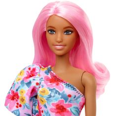 Mattel Barbie Modelka 189 - Květinové šaty na jedno rameno FBR37