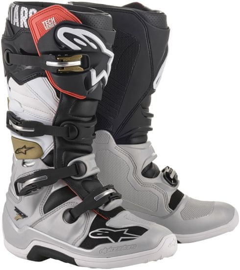 Alpinestars boty TECH 7 černo-bílo-červeno-šedo-hnědé