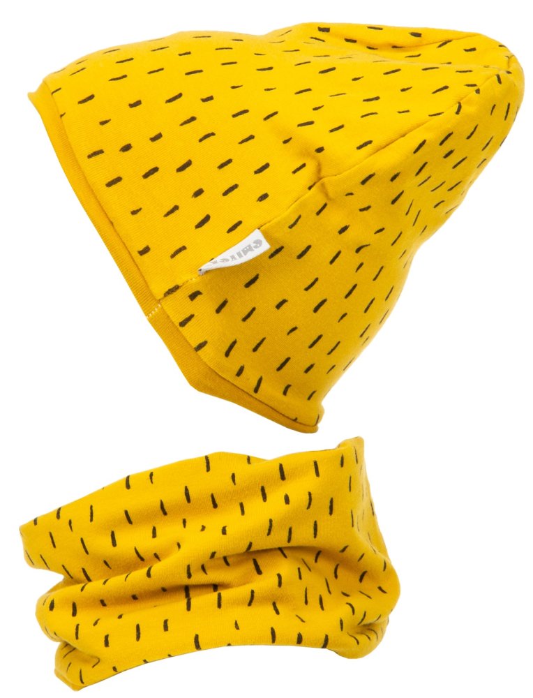 Emitex dětský set dvouvrstvé čepice a nákrčníku - čárky žlutá S