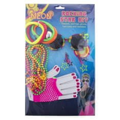 funny fashion Sada Retro Disco neon brýle, čelenka, rukavice, náušnice a korále