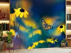 LuxusniObrazy.cz Fototapeta - Žluté květy s motýlem 441x306 cm