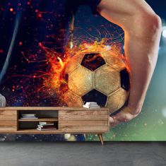 LuxusniObrazy.cz Fototapeta - Fotbalový míč v ohni 294x204 cm