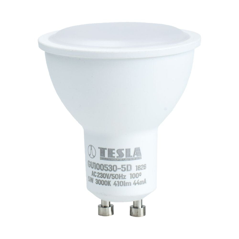 Tesla Lighting LED žárovka GU10, 5W, 230V, 400lm, 30 000h, 3000K teplá bílá, 100st stmívatelná
