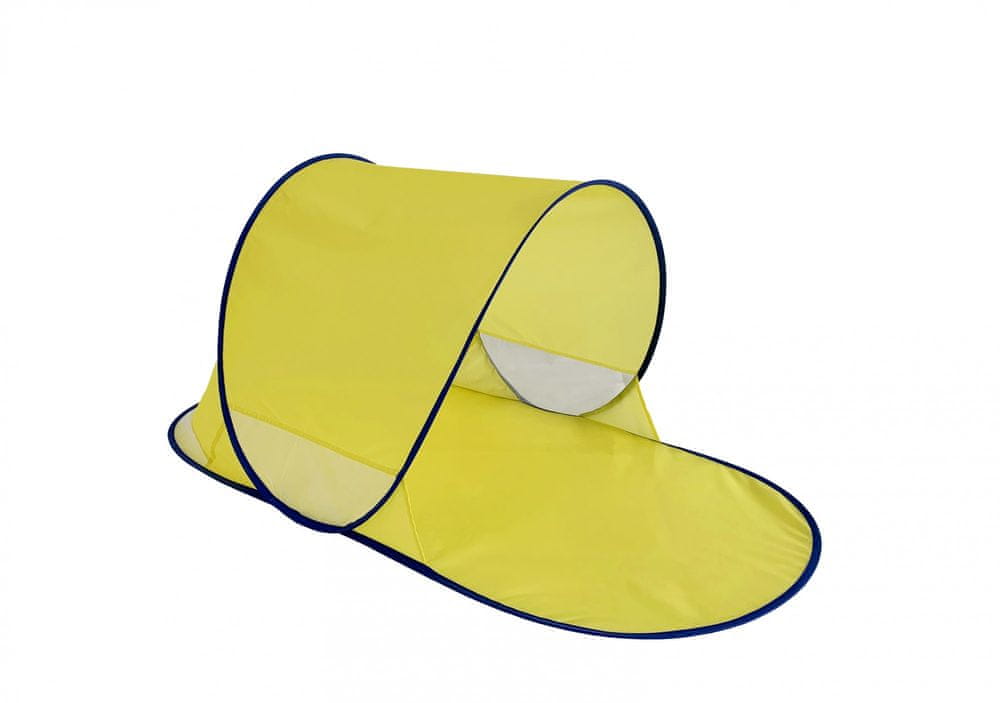 Teddies Stan plážový s UV filtrem 140x70x62cm samorozkládací polyester/kov ovál žlutý v látkové tašce - rozbaleno